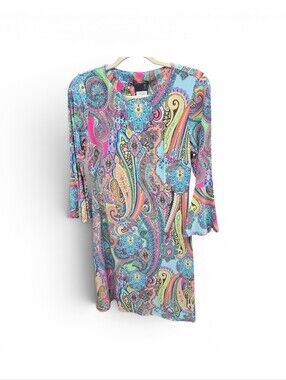 🐢Tommy Hilfiger Bright Blue Pink Teal Paisley Dress SIZE 4